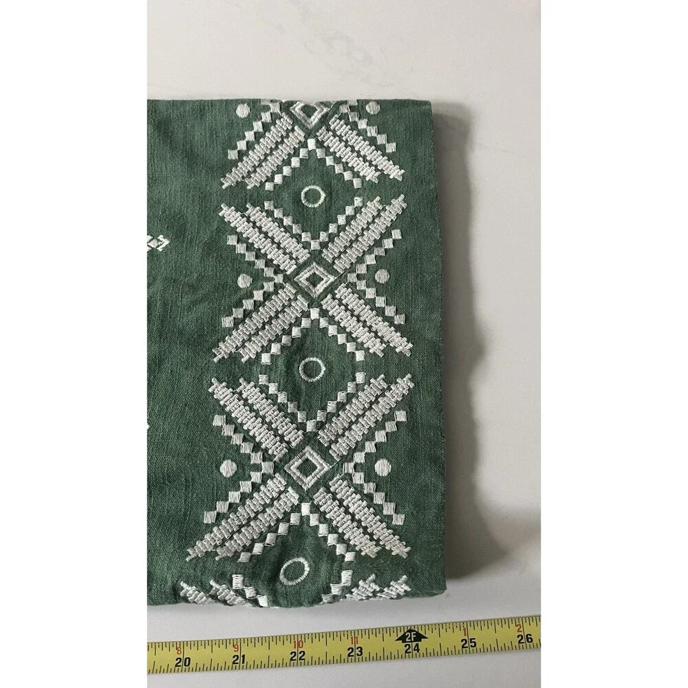 Zara Embroidered Trousers Size M High Waist Green Cropped Wide Leg